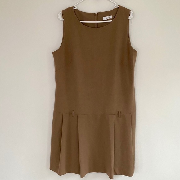 Calvin Klein Tan/ Camel Brown Pleated Dress - Picture 1 of 6